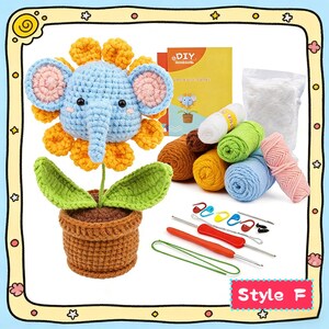 DIY Adorable Animal Crochet Kit for Beginners | DIY Handmade Plush Penguin & Potted Flower Craft Set Style F