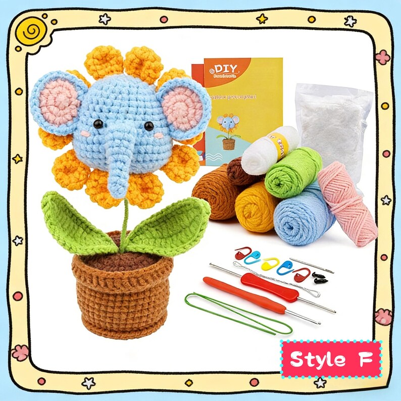 DIY Adorable Animal Crochet Kit for Beginners | DIY Handmade Plush Penguin & Potted Flower Craft Set Style F