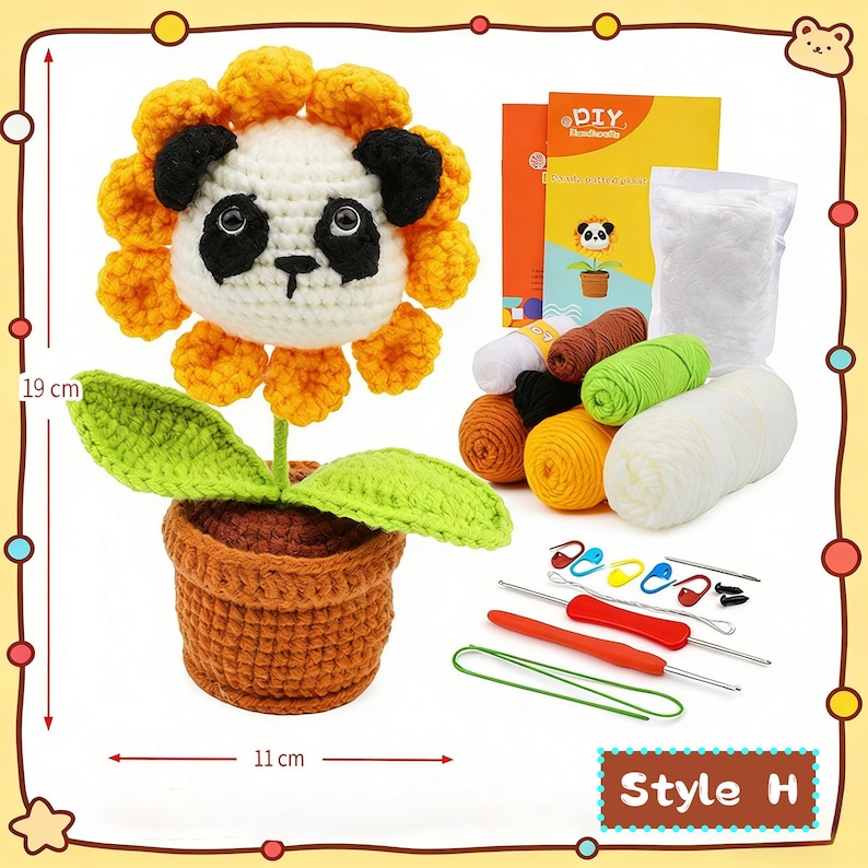 DIY Adorable Animal Crochet Kit for Beginners | DIY Handmade Plush Penguin & Potted Flower Craft Set Style H