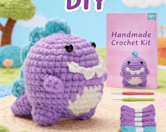 DIY Crochet Cute Dinosaur Crochet Kit for Beginners | Amigurumi DIY Craft Kit | Plush Dinosaur Gift | Step-by-Step Instructions