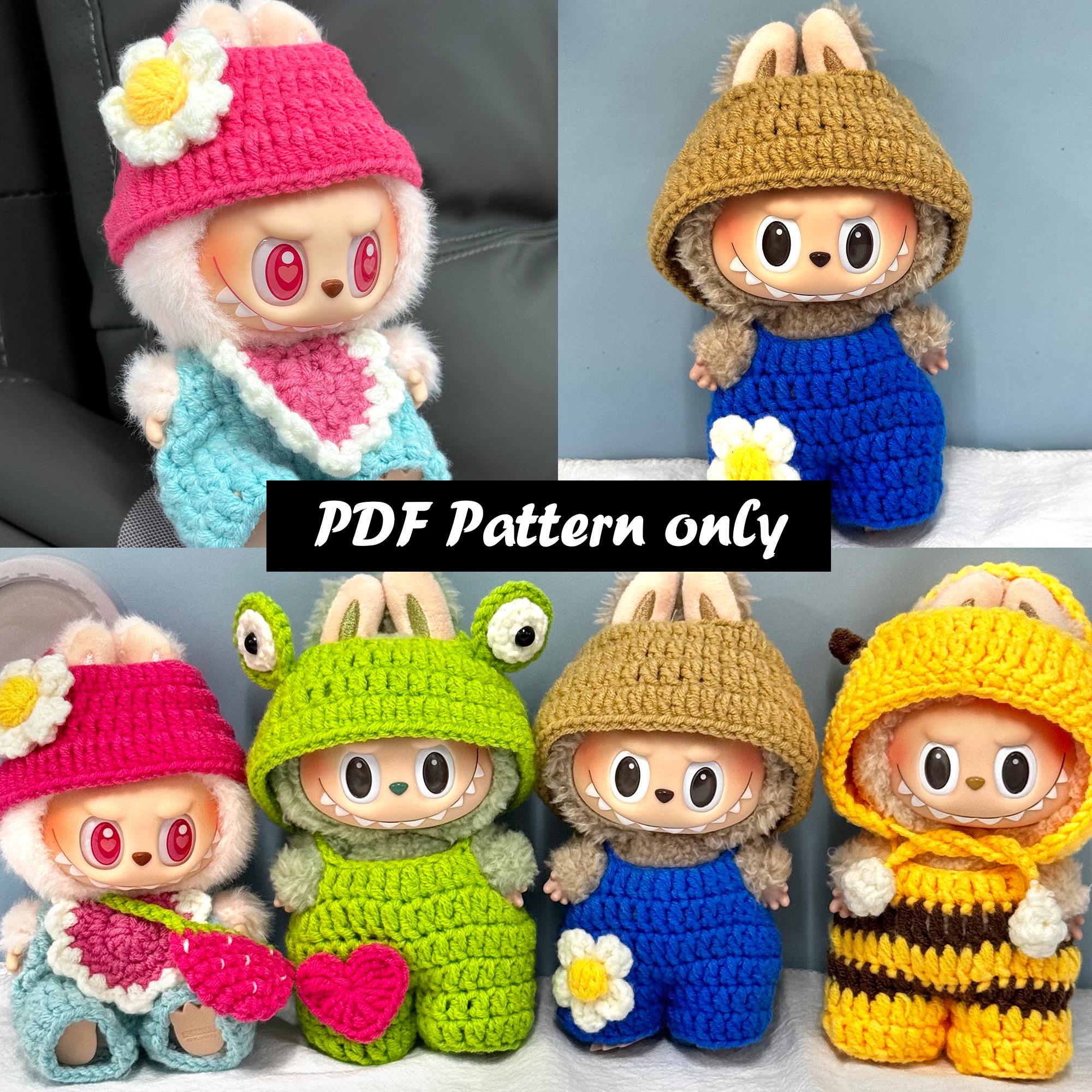 Doll Crochet Clothes Pattern – 4in1 Amigurumi Doll Outfits PDF – Cute Plush Costume Set –Doll Accessories Pattern, Fits Labubu Gen 1/2/3