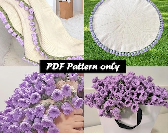 Blanket Flower Bouquet Crochet Pattern PDF – Provide video explanations,Crochet Purple Lily of the Valley bouquet  Blanket