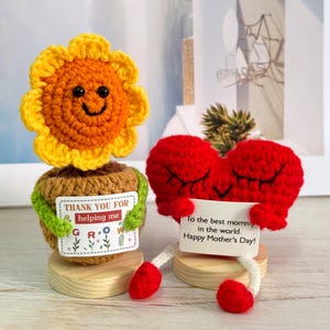 Handmade Crochet Flowers in Pot-Sunflower-Crochet Flowers-Gift for her,Mother&#39;s Day Gift,Plush Heart,Crochet Heart,Hug Pocket Heart,For mom