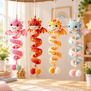 Crochet Spiral Dragon Ornament DIY Kit , Handmade Dragon Crib Hanging Craft Kit, Amigurumi Dragon Material Set, Crochet Material Kit