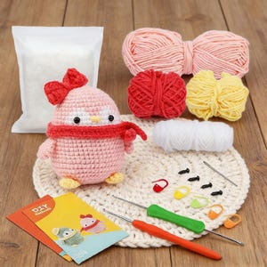 DIY Adorable Animal Crochet Kit for Beginners | DIY Handmade Plush Penguin & Potted Flower Craft Set image 3