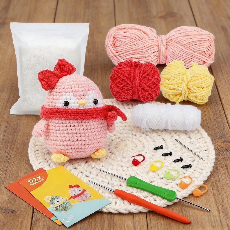 DIY Adorable Animal Crochet Kit for Beginners | DIY Handmade Plush Penguin & Potted Flower Craft Set image 3