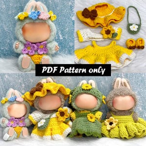 Doll Crochet Clothes Pattern – 4in1 Amigurumi Doll Outfits PDF – Cute Plush Costume Set –Doll Accessories Pattern, Fits Labubu Gen 1/2/3