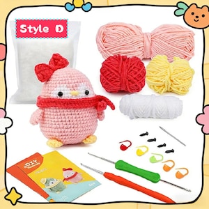 DIY Adorable Animal Crochet Kit for Beginners | DIY Handmade Plush Penguin & Potted Flower Craft Set Style D