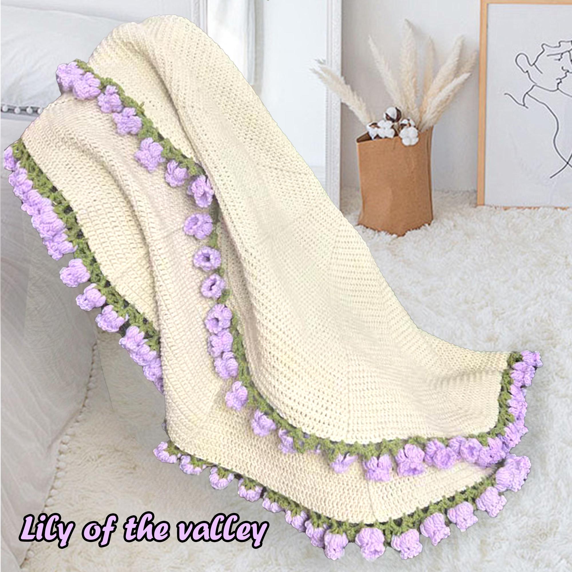 Handmade Crochet Purple Lily of the Valley Blanket/ Rose Bouquet