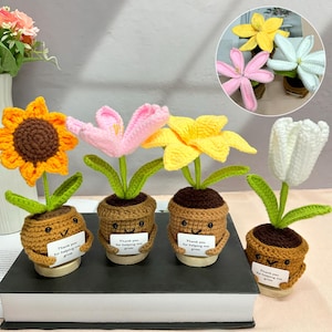 Crochet Sunflower Plant,Sunflower in Pot,Crochet lily,Home Decor,Crochet Flower Desk Decor-Gift for her,Mother&#39;s Day Gift,Fake Flower Gifts