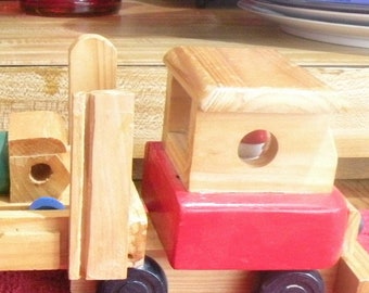 Wooden Toy Truck Hauler from 1990s, Rustic Vintage Collectible Classic Wood Truck with Smaller Trucks to Haul, Retro Toys for Toddlers