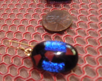 Dichroic Glass Handmade Earrings with Gold Filled Ear Wires, Vintage Fused Glass