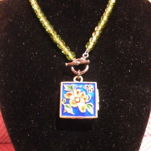 Cloisonne Trinket Box Crystal Beaded Floral Necklace, Vintage Chinese Cloisonne Enamel Costume Jewelry