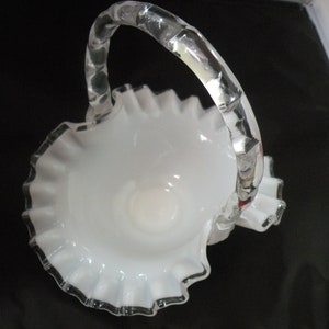 Fenton Silver Crest Vintage Art Glass Basket, aka Crystal Crest Milk Glass image 1