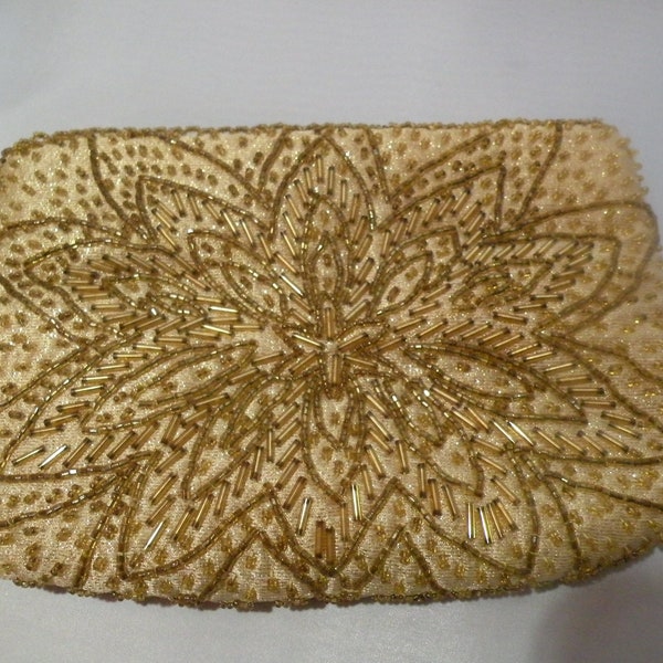 Gold Beaded Evening Clutch Bag, Vintage Purse From the 90’s, Elegant Evening Wear, Crystal Beads