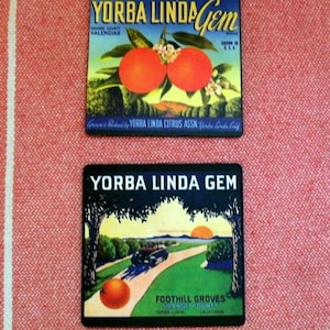 Orange Crate Label Art Magnets Yorba Linda California, Citrus Fruit Growers Historical Advertisement Art, Refrigerator Magnet Retro Look