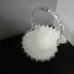 Fenton Silver Crest Vintage Art Glass Basket, aka Crystal Crest Milk Glass image 9