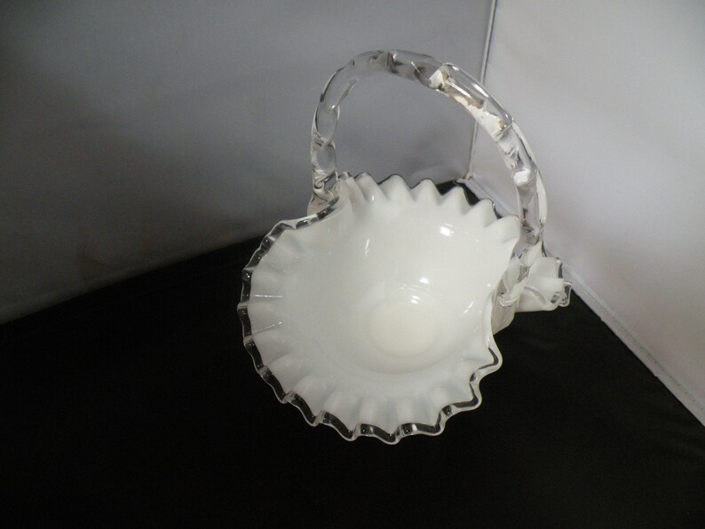 Fenton Silver Crest Vintage Art Glass Basket, aka Crystal Crest Milk Glass image 9