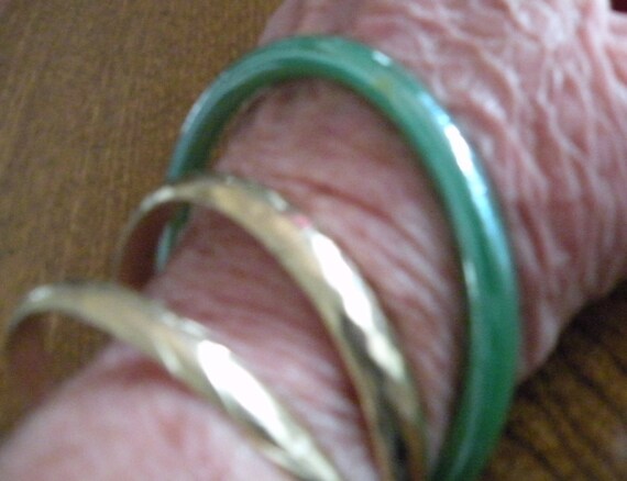Green Glass Iridescent Bangle Bracelet, Jade Colo… - image 5