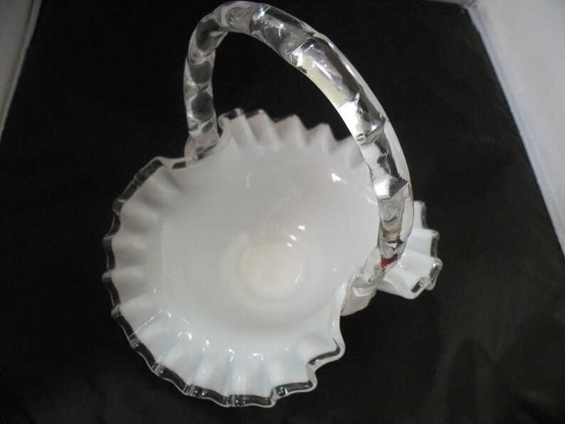 Fenton Silver Crest Vintage Art Glass Basket, aka Crystal Crest Milk Glass image 1