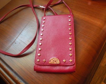Brighton Red Leather Pretty Tough Phone Organizer Crossbody Purse, Minimalist Carry-all Wallet