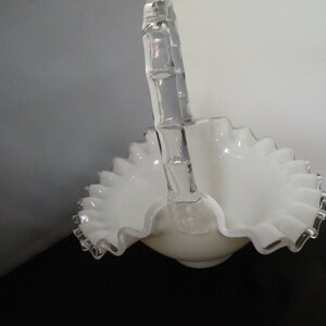 Fenton Silver Crest Vintage Art Glass Basket, aka Crystal Crest Milk Glass image 5