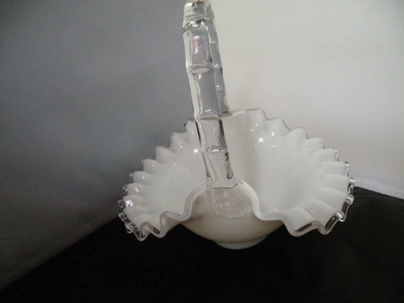 Fenton Silver Crest Vintage Art Glass Basket, aka Crystal Crest Milk Glass image 5