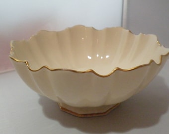 Lenox Ivory Scalloped Candy Dish 24K Gold Trimmed, Bowl on Pedestal, Vintage Symphony Giftware, Retro Kitchenware