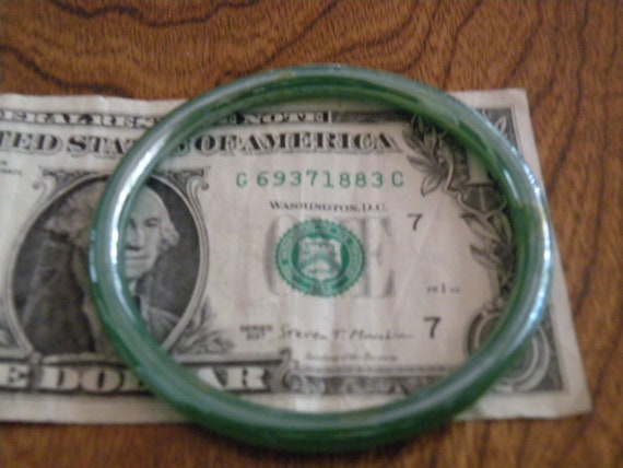 Green Glass Iridescent Bangle Bracelet, Jade Colo… - image 6