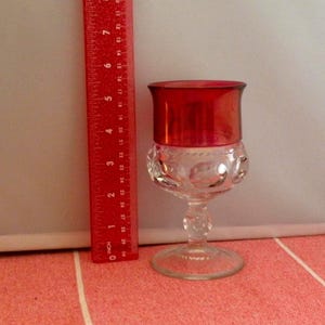 USA Tiffin Company Kings Crown Ruby Red Thumbprint Goblet, Medium Size Stemware Made in USA in 1950’s, Vintage Collectible Drinkware/Barware