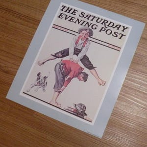 1983 The Saturday Evening Post Norman Rockwell Print “Leapfrog” Retro Cover Replica from 1919, Vintage Collectible Lithograph Wall Decor