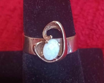 Opal Ring with 14 K Wide Yellow Gold Band , Statement Ring, October Birthstone, This Vintage Gift is Ladies Size 8 1/2