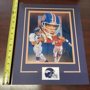 John Elway Metallic Unframed Hologram Large 14 X 11 Matted Picture, NFL Denver Broncos #7 Vintage Football Memorabilia Signed Action Print