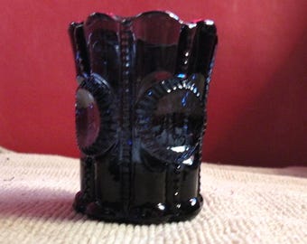 Viking Glass Bluenique Toothpick Holder - Vintage Dalzell Viking Collectible Retro Small Unique Blue Glass - For Art Glass Collectors