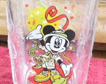 2000 Mickey Mouse Glass from McDonalds, Mickey's Holiday Adventure Disneyland Disney World, Retro Kitchen Glassware, Y2K Souvenir Glass