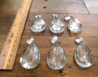 Vintage Teardrop Glass Chandelier Crystal Prisms for Chandeliers, Light Fixture Pendants Set of Six