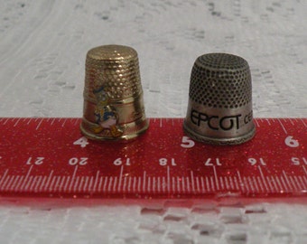 Two Disney Souvenir Thimbles – Vintage Miniature Collectible Memorabilia – One Epcot and One Donald Duck Character