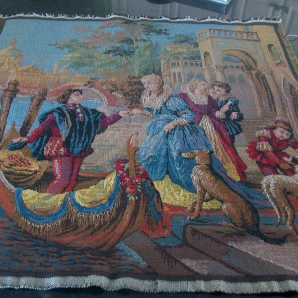 Tapestry Belgium Venetian Canal Scene with Gondola