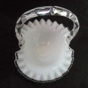 Fenton Silver Crest Vintage Art Glass Basket, aka Crystal Crest Milk Glass image 4