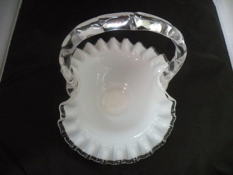 Fenton Silver Crest Vintage Art Glass Basket, aka Crystal Crest Milk Glass image 4