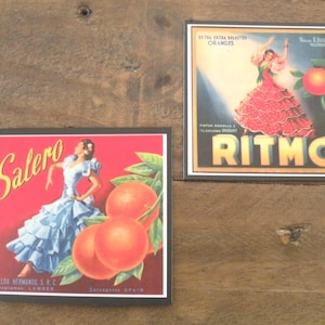 Crate Label Art Flamenco Dancer Magnets from Citrus Fruit Growers of Spain, Historical Advertisement Label Art, Refrigerator Magnet Gift
