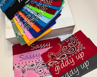 PERSONALIZED Embroidered Western Bandana, custom handkerchief, bridal party, western wear, rodeo, cowgirl, monogram, wedding, Bachelorette