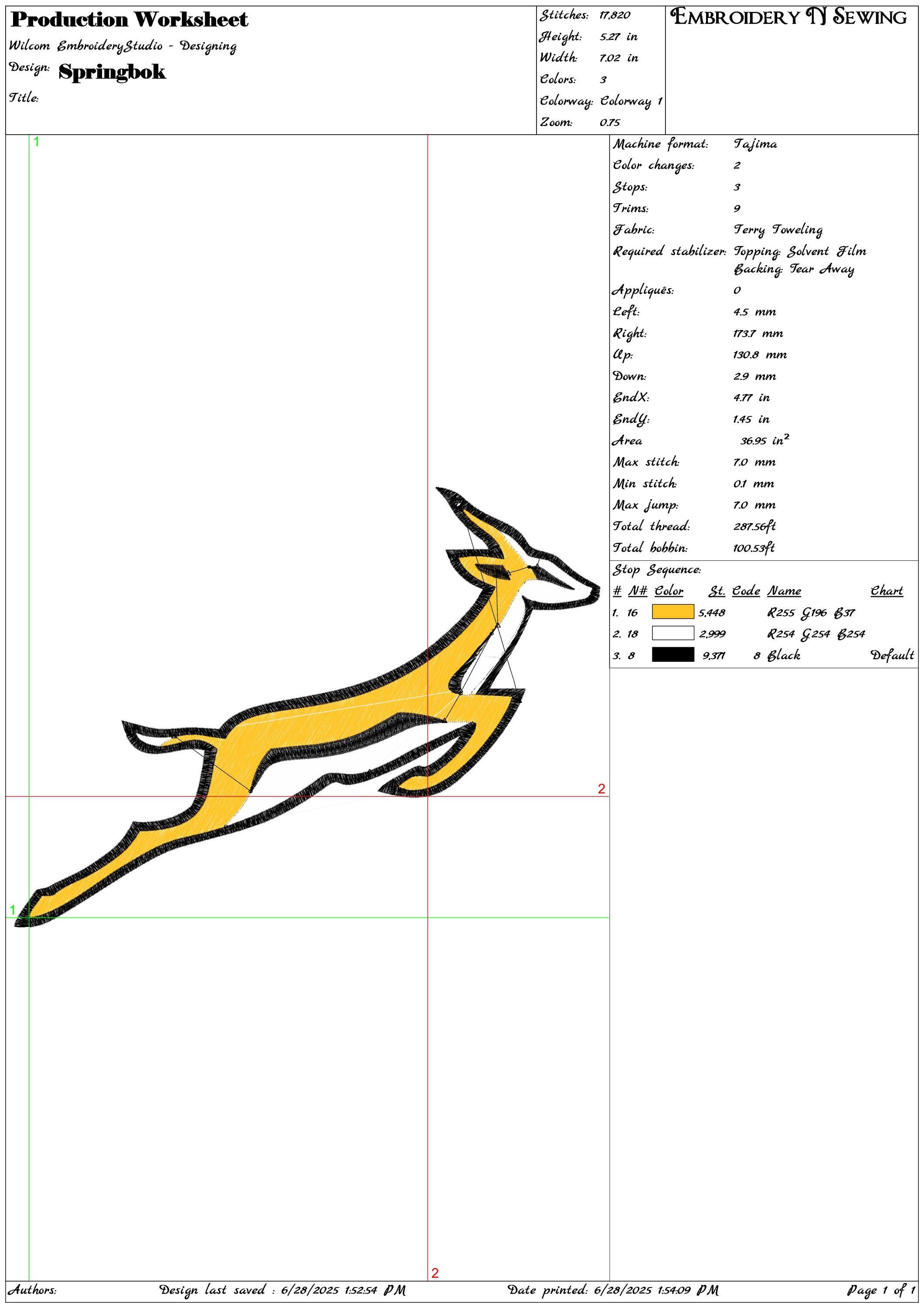Springboks Machine Embroidery Design File - DST, PES, VP3 & More ...
