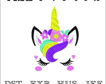 Visage de licorne - motif de broderie Machine - DST, PES, VP3 et plus - téléchargement immédiat