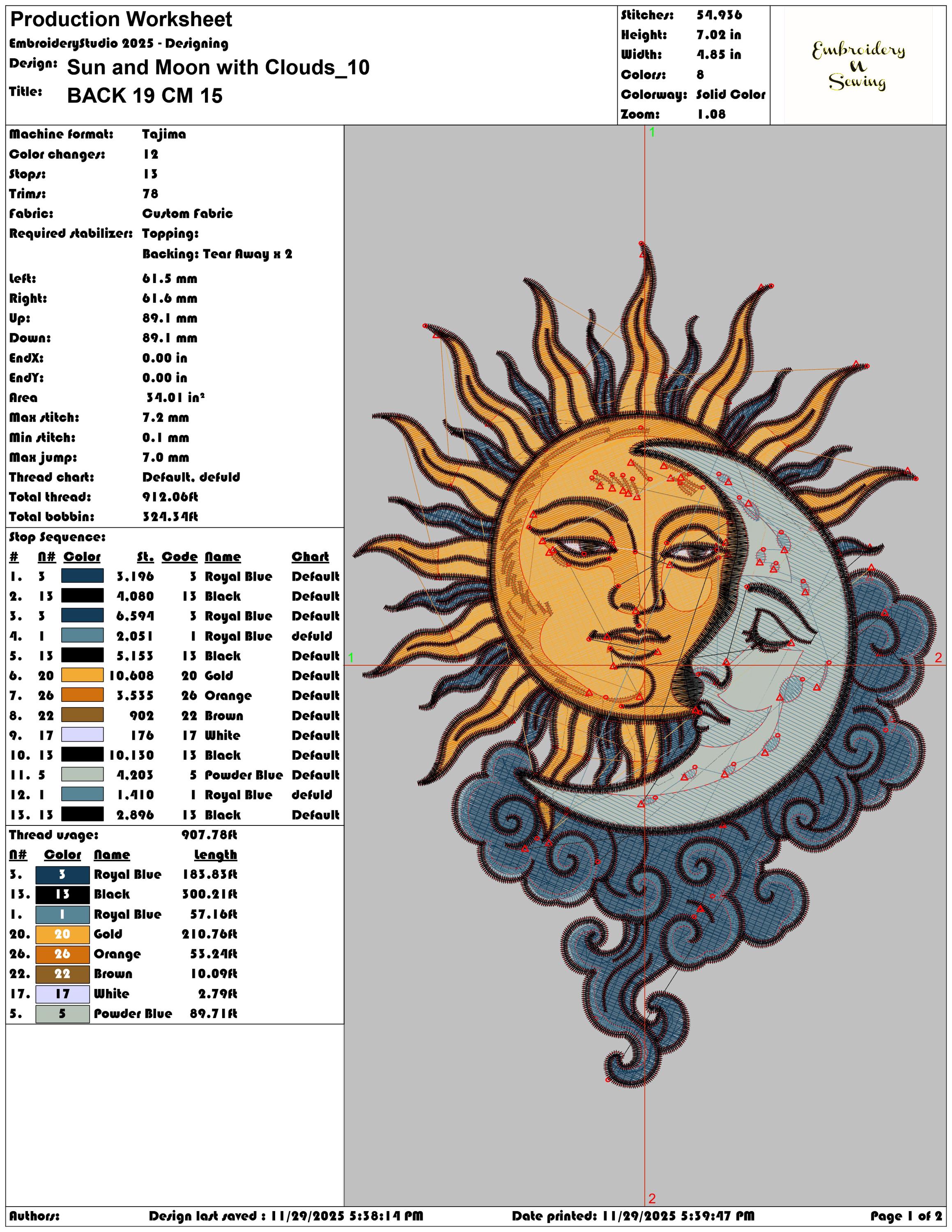 Sun Moon Clouds Embroidery Design for Machines | Instant Download PES ...