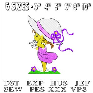 Little Girl with Bunny - Machine Embroidery Design - DST, PES, VP3 & More - Instant Download