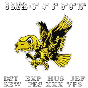 Eagle Mascot Embroidery Design: Machine Embroidery File (DST, PES, VP3 & More) (Instant Download)