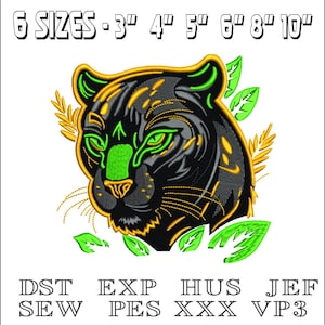 Jaguar in Leaves - Machine Embroidery Design - DST, PES, VP3 & More - Instant Download