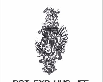 Wizard Owl Embroidery Design: Elf & Spell Books Outline (Instant Download)