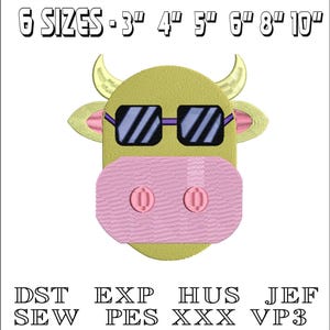 Cool Cow head  - Machine Embroidery Design - DST, PES, VP3 & More - Instant Download